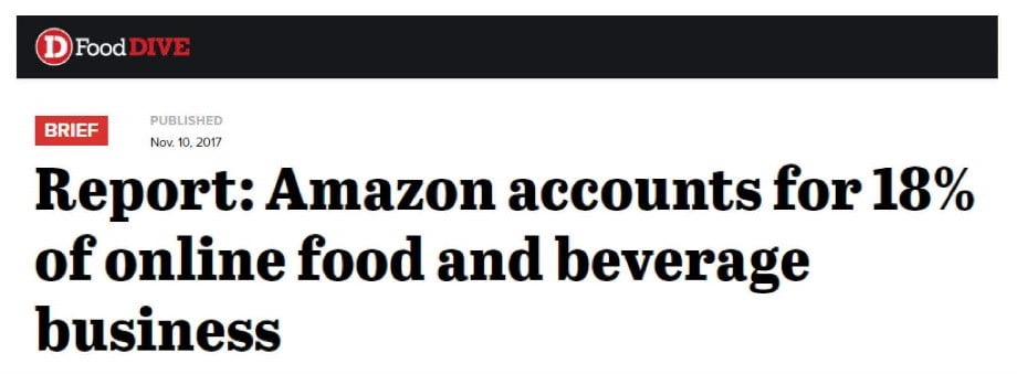 Amazon accounts for 18% of online food and beverage business